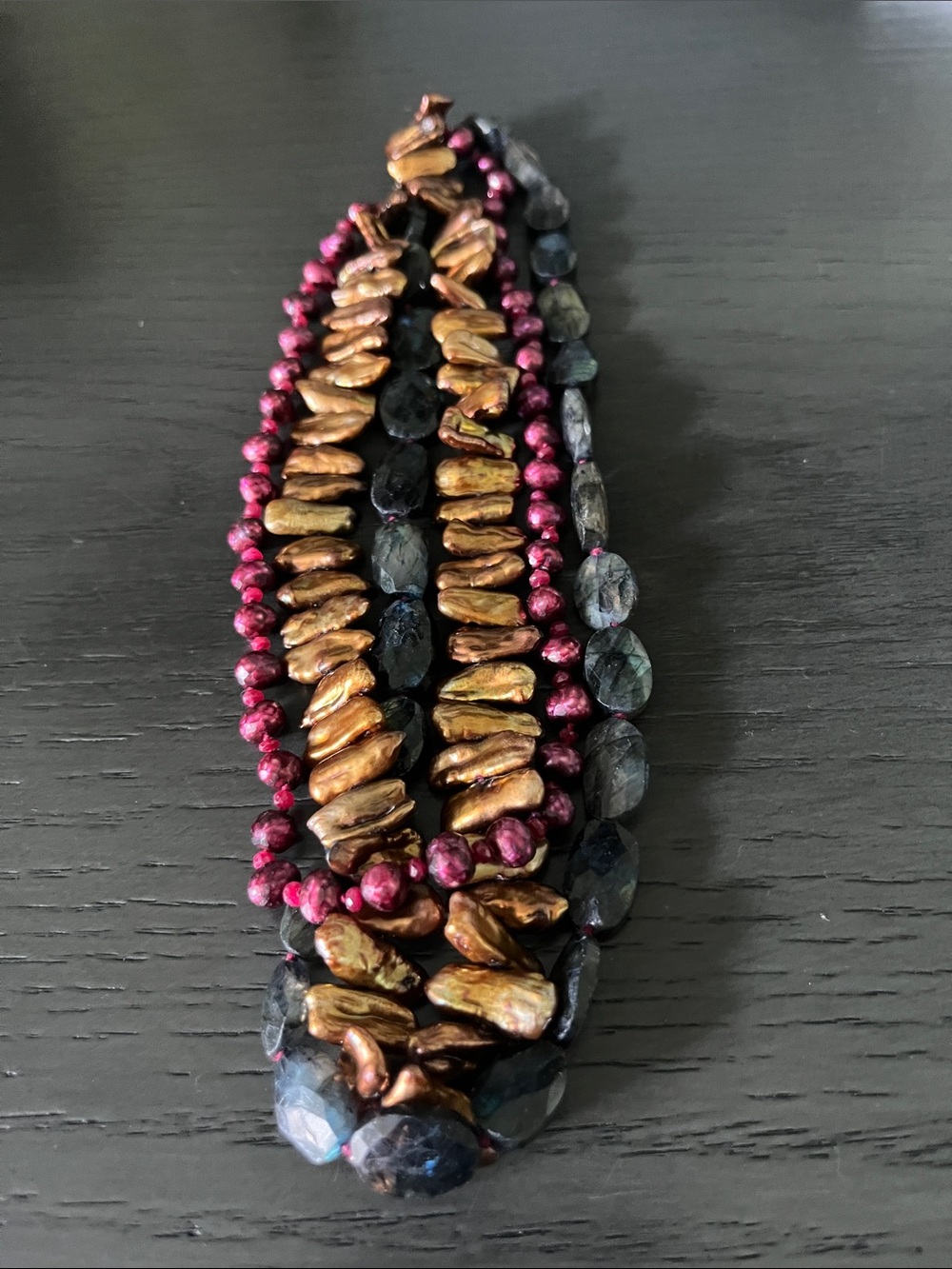 Saks Fifth Avenue Gold, Black & Berry Multi-Strand Necklace